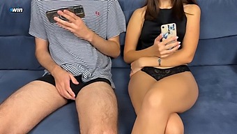 Stepbrother Joins Stepsister In Watching Porn And Masturbating, But She Surprises Him With A Handjob That Leads To An Intense Fingering Orgasm