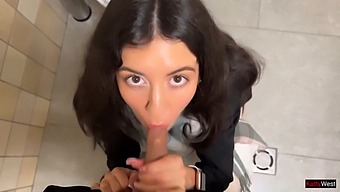 Brown-Skinned Beauty Gets Face-Fucked In Public Shopping Mall